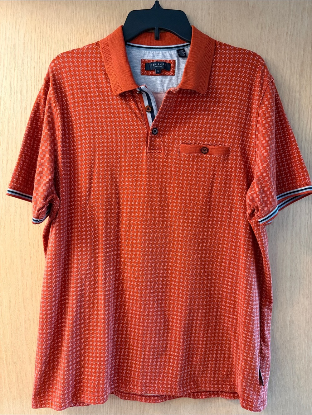 Ted Baker London - Rust Orange Geometric Polo with Contrast Stripe Trim